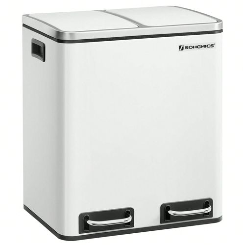 Poubelle Tri Sélectif 2 Bacs, 2 X 15l, Poubelle Double, 2 compartiments, Blanc