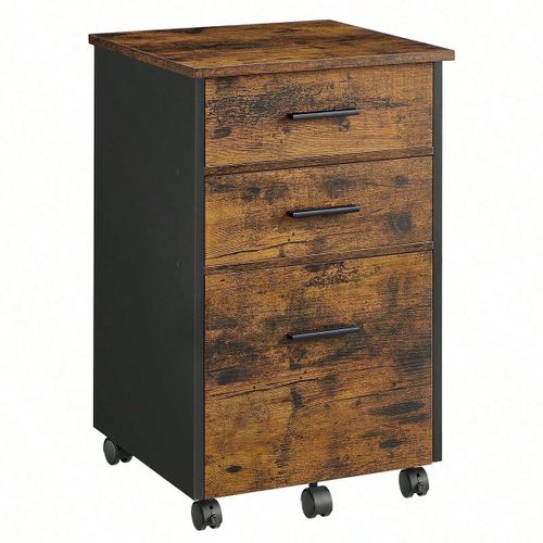 Caisson Bureau, Avec 2 Tiroirs En Tissu, 1 Tiroir En Bois, Avec Roulettes, 43 X 42 X 67,5 Cm
