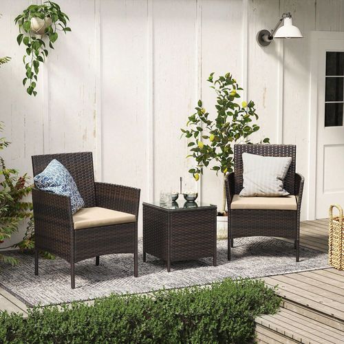 Salon De Jardin Extérieur, Ensemble De Mobilier, Table Et Chaises, Marron Et Taupe