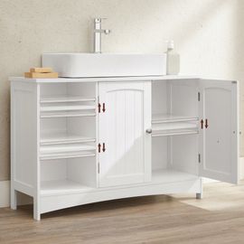 Meuble Sous Vasque, 90 X 30 X 60 Cm, 2 Portes, Compartiments Ouverts, Blanc