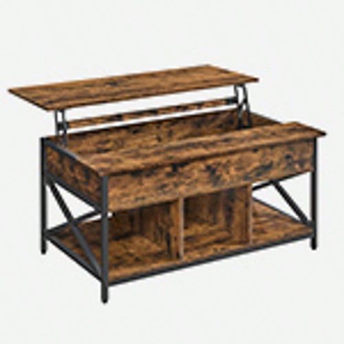 Table Basse, Avec Plateau Relevable, 60 X 100 X (48-62) Cm, Marron Rustique Et Noir