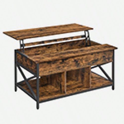 Table Basse, Avec Plateau Relevable, 60 X 100 X (48-62) Cm, Marron Rustique Et Noir