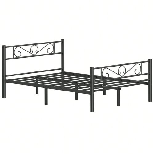 Lit 2 Personnes, En Métal, Convient Pour Matelas De 140 X 200 Cm, Montage Facile, Pour Petits Espaces, Chambre D'amis, Chambre Ado, Noir D'encre