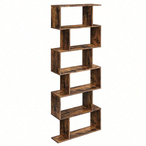 Bibliothèque Contemporain, Étagère À 6niveaux, Meuble De Rangement, Cloison Séparateur, Brun Rustique