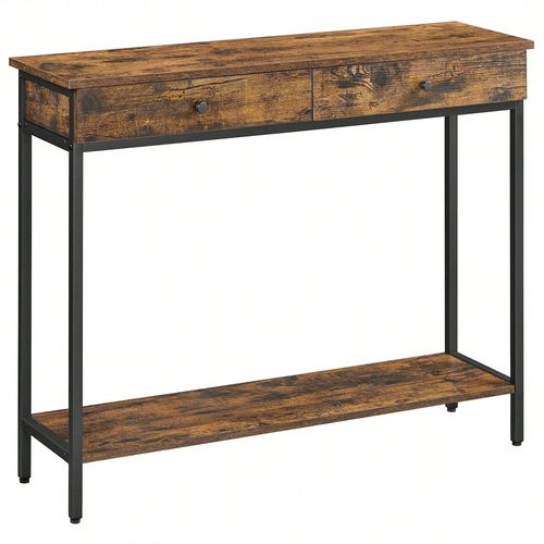 Table Console, Avec 2 Tiroirs, Cadre En Acier, Style Industriel, Marron Rustique Et Noir