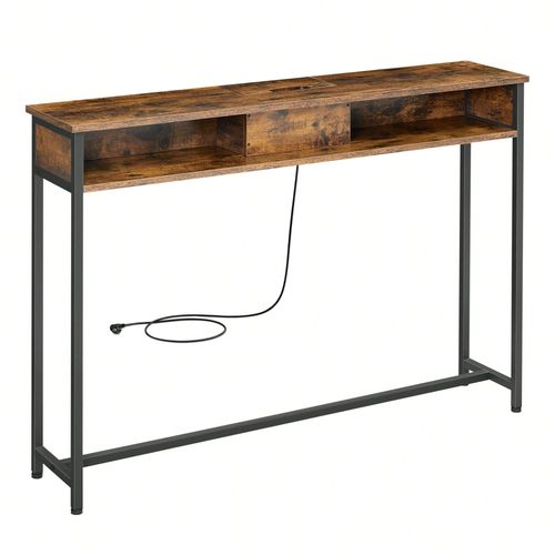 Table Console Fine Avec Multiprise, Chargement Caché, 25 X 120 X 81,1 Cm, Blanc Nuage
