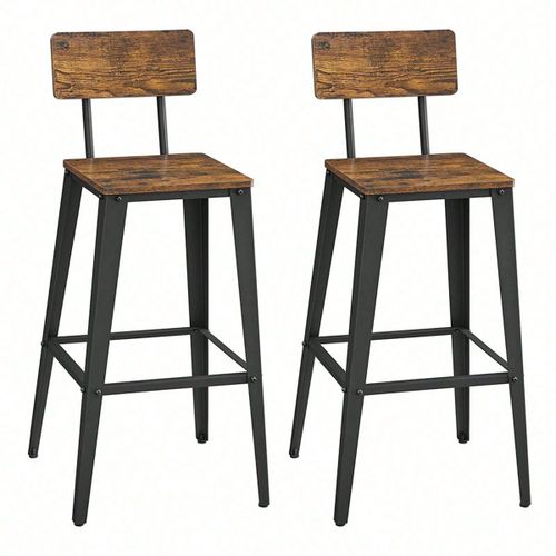 Tabouret Bar Industriel, Lot De 2, Avec Dossier, Cadre En Acier, Style Industriel