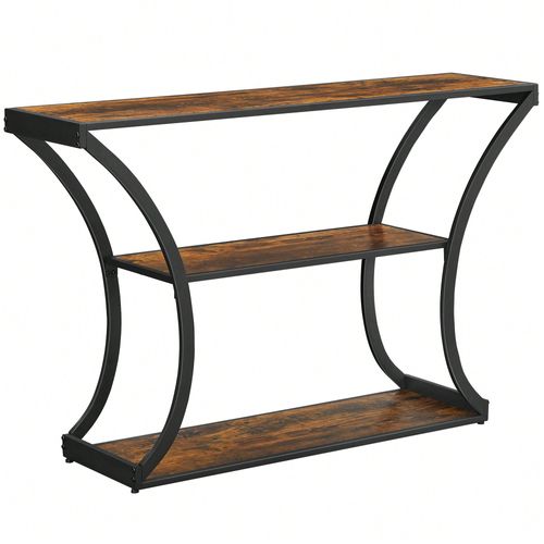 Table Console, Pieds Courbés, Dessus De Table Allongé, Marron Rustique Et Noir