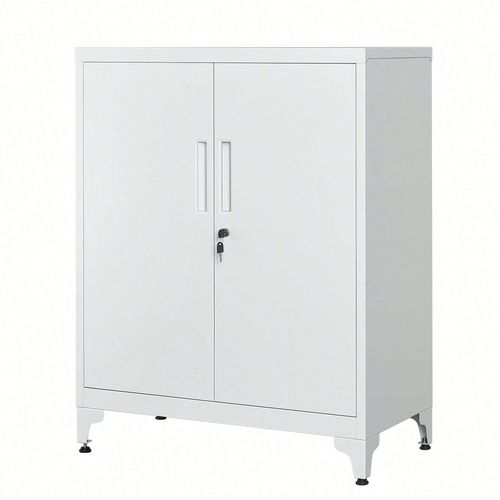 Caisson De Bureau, Placard Polyvalent, Armoire De Bureau À 2 Portes, Verrouillable, Meuble De Rangement En Acier, Gris