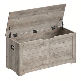 Coffre De Rangement, Avec 2 Charnières De Sécurité, Imitation Grange, 40 X 100 X 46 Cm, Pour Couloir, Chambre, Salon, Grège Chiné