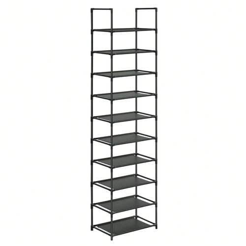 Étagère Chaussure À 10 Niveaux, Meuble De Rangement, 28 X 45 X 173 Cm, Cadre En Métal, En Tissu Non-Tissé, Noir