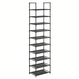 Étagère Chaussure À 10 Niveaux, Meuble De Rangement, 28 X 45 X 173 Cm, Cadre En Métal, En Tissu Non-Tissé, Noir