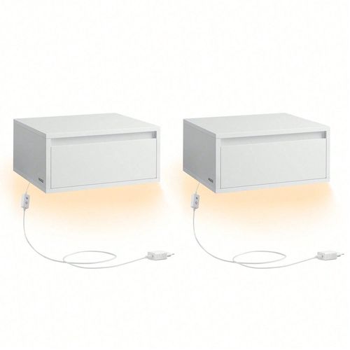 Tables De Chevet Suspendues, Lot De 2, Lumière 3 Couleurs, Étagère Murale Tiroir, 35 X 40 X 18 Cm, Style Moderne, Pour Chambre, Salon, Blanc Nuage