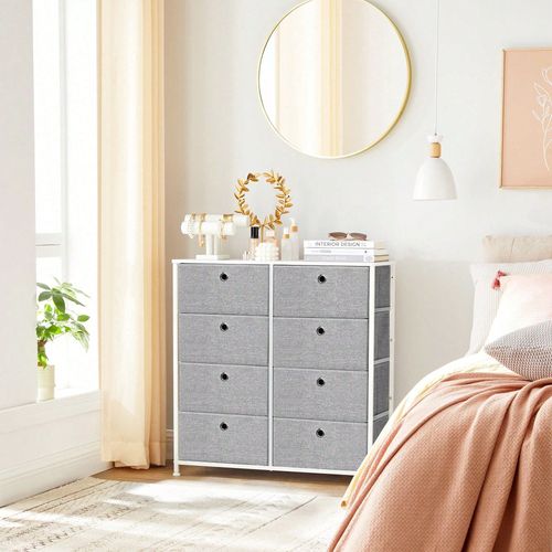 Commode Avec 8 Tiroirs En Tissu, Pour Chambre, Dressing, Gris Clair Et Blanc