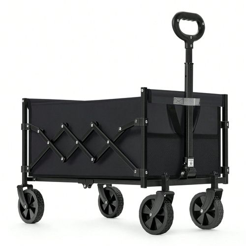 Chariot de transport Pliable, avec poignée, 4 Roues Renforcées dont 2 Roues Universelles, Charge 180 Kg, Extérieur, Jardin, Noir d'encre