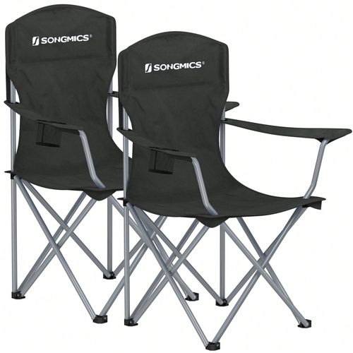 Lot De 2 Chaises De Camping, Confortable, Structure Robuste, Charge Max De 150 Kg, Chaise D'extérieur Noir