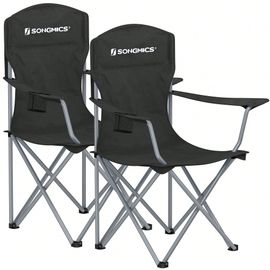 Lot De 2 Chaises De Camping, Confortable, Structure Robuste, Charge Max De 150 Kg, Chaise D'extérieur Noir