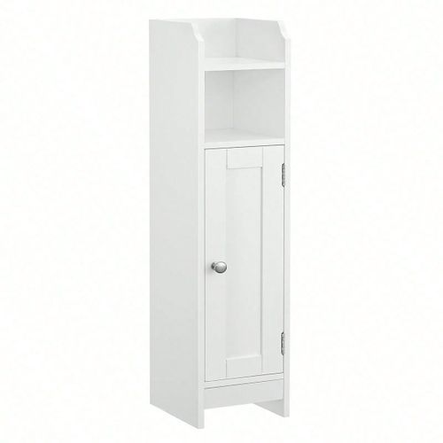 Meuble De Salle De Bain, 18 X 20 X 80 Cm, Avec Porte Et Étagères Réglables, Blanc