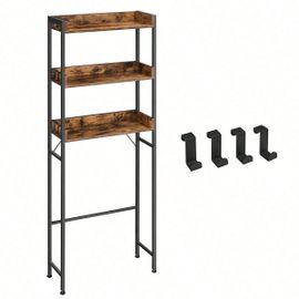 Étagère De Toilettes, À 3 Niveaux, Peu Encombrante, Facile À Monter, Pour Buanderie, Style Industriel, Marron Rustique Et Noir