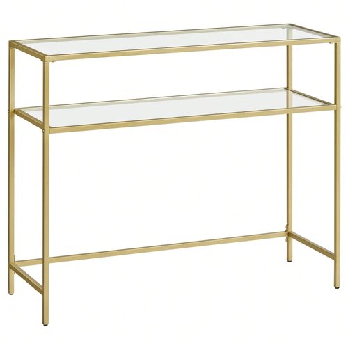 Table Console 2 Niveaux, Dessus De Table En Verre Trempé, Cadre Métallique, Doré