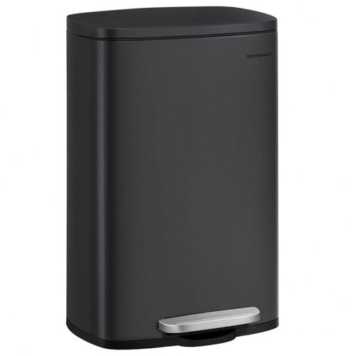 Poubelle Cuisine 50L, Poubelle Bureau, Fermeture en douceur, avec pédale, en acier, Seau Intérieur, Noir