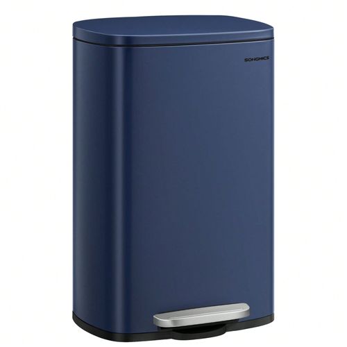 Poubelle Cuisine 50L, Poubelle Bureau, Fermeture en douceur, avec pédale, en acier, Seau Intérieur, Bleu
