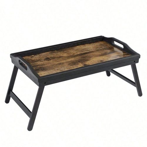 Table De Lit Avec Pieds En Bambou Réglables, Support Pour Ordinateur Portable, Plateau Snack Petit-Déjeuner, Marron Rustique