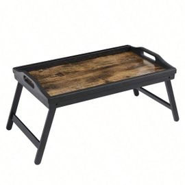 Table De Lit Avec Pieds En Bambou Réglables, Support Pour Ordinateur Portable, Plateau Snack Petit-Déjeuner, Marron Rustique