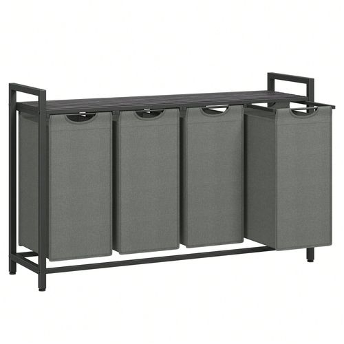 Panier à linge, Rangement 4 compartiments, 4 Sacs Amovibles en tissu Oxford, Étagère, Cadre en métal, 4 x 40 L, 116 x 33 x 72 cm, Noir et Gris