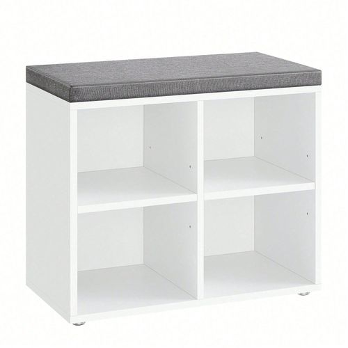 Banc À Chaussures, Organiseur De Chaussures Avec 4 Compartiments Et 2 Étagères Réglables, Siège Rembourré, Pour Entrée, Couloir, Placard, Blanc Nuage