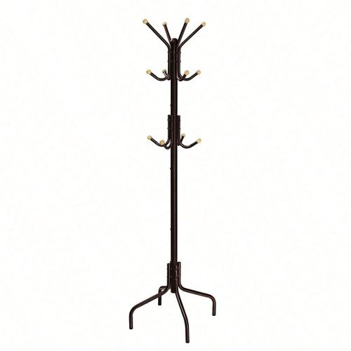Porte-manteau sur Pieds, avec 12 Crochets, 4 Pieds, pour manteaux, Chapeaux, Sacs, pour entrée, Chambre, Bureau, Marron