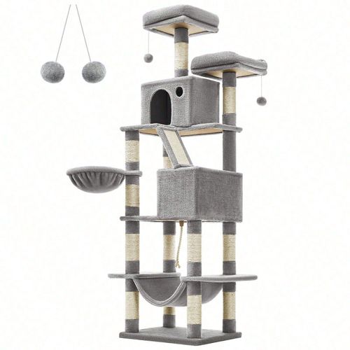 Grand Arbre À Chat, Tour De Jeu 206 Cm, Gris Clair