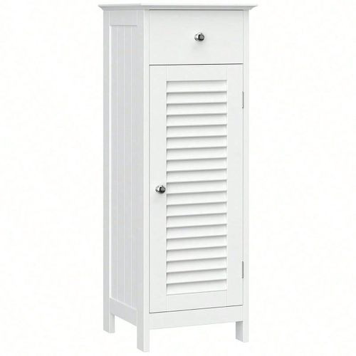 Armoire De Rangement De Salle De Bain Avec Tiroir, Porte Persienne, 32 X 30 X 87 Cm, Blanc