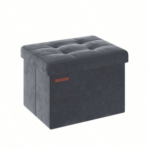 Banc De Rangement, Boîte Pliable En Velours, Repose-Pieds Avec Couvercle, 31 X 41 X 31 Cm, Gris Ardoise