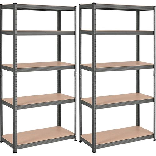 Lot De 2 Rayonnage Étagères Charge Lourde Métallique 180 X 90 X 40 Cm, 5 Niveaux Gris Glr040g02