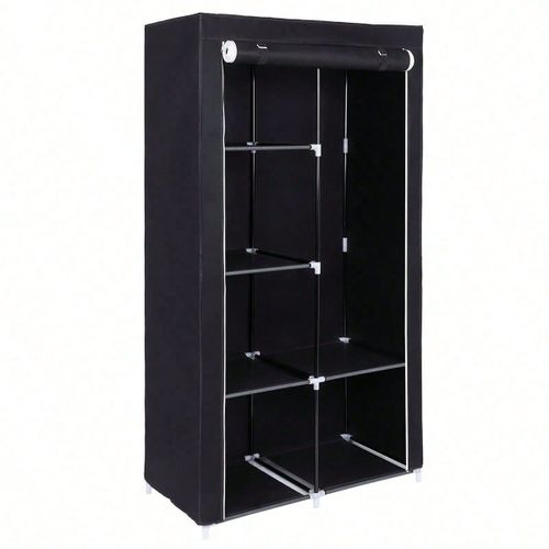 Armoire À Vêtements, Penderie, 1 Tringle À Vêtements, 6 Niveaux, Tissu Non-Tissé, Cadre Métallique, 45 X 88 X 168 Cm, Pour Chambre, Couloir, Noir