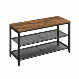 Banc À Chaussures À 2 Niveaux En Maille, Style Industriel, Marron Rustique Et Noir