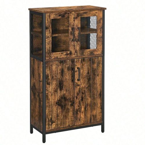 Buffet, Cadre En Acier, 60 X 30 X 108 Cm, Style Industriel, Marron Rustique Et Noir