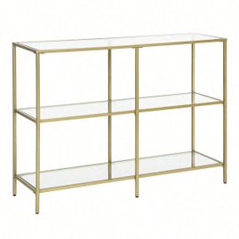 Table Console, Étagère À 3 Niveaux, En Verre Trempé, 100 X 30 X 73 Cm, Doré
