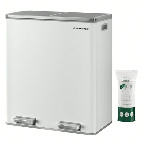 Poubelle de tri, 2 X 30l, avec 15 Sacs Poubelles, 2 Seaux en plastique, Blanc et Argent