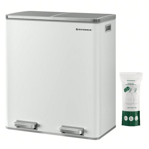 Poubelle de tri, 2 X 30l, avec 15 Sacs Poubelles, 2 Seaux en plastique, Blanc et Argent