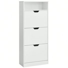 Meuble À Chaussures 3 Portes Battantes, Compartiment Ouvert, Séparateur Réglable, 24 X 60 X 130 Cm, Blanc Nuage