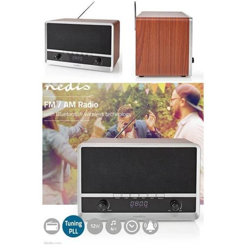 Radio FM de table AM FM Alimenté par pile - Alimenté par port USB Numérique 12W Bluetooth® Réveil Bois / Noir