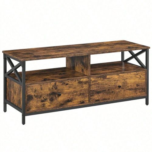 Meuble Tv Jusqu'à 55 Pouces, Avec 2 Tiroirs Et 2 Étagères Ouvertes, 120 X 40 X 50 Cm, Marron Rustiqu
