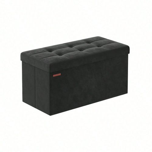 Banc De Rangement, Pouf En Velours, Avec Couvercle, Avec 2 Boîtes, 38 X 76 X 38 Cm, Noir D'encre
