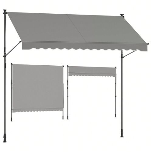 Store Banne Rétractable, Store Manuel, Réglable En Hauteur, Avec Manivelle Pour Balcon, Jardin, Terrasse, 300 X 120 Cm, Gris