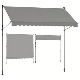 Store Banne Rétractable, Store Manuel, Réglable En Hauteur, Avec Manivelle Pour Balcon, Jardin, Terrasse, 300 X 120 Cm, Gris
