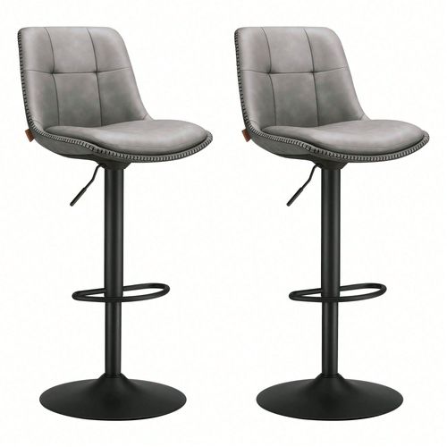 Tabourets De Bar, Lot De 2, Siège Pivotant À Hauteur Réglable, Matelassé, Avec Dossier Et Repose-Pieds, Gris Tourterelle