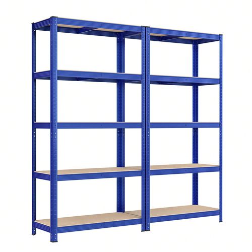 Lot De 2 Rayonnage Étagères Charge Lourde Métallique 180 X 90 X 40 Cm, 5 Niveaux, Bleu