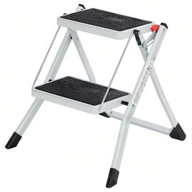 Escabeau à 2 Marches, Marche-Pieds Pliable, Largeur de marche 20 cm, Caoutchouc Antidérapant, Charge 150 Kg, en acier, Blanc et Noir